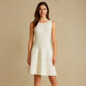 LAUREN RALPH LAUREN Ivory Cotton Sleeveless Knee Length Fit + Flare Dress